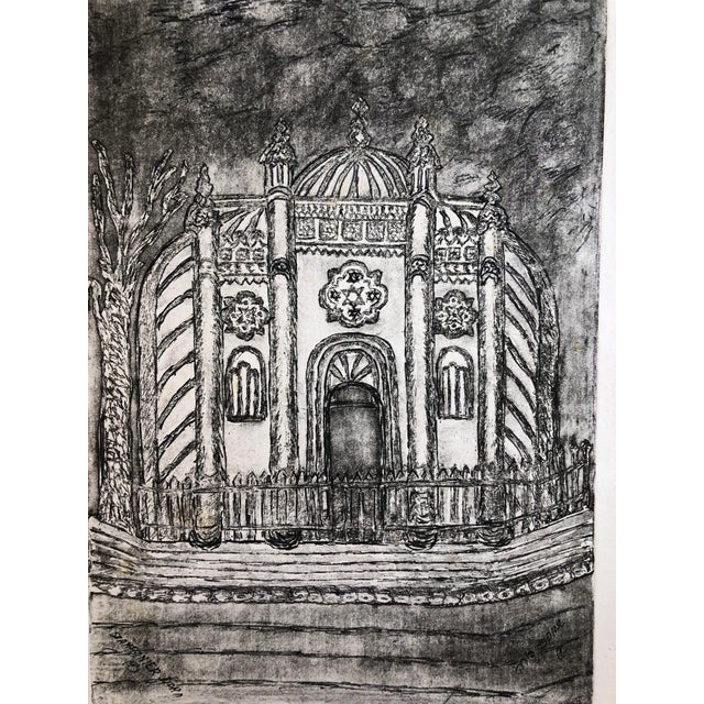 Dora Szampanier, Bucharest Romania Jewish Memorial Etching Destroyed Synagogue Folk Art Judaica For Sale