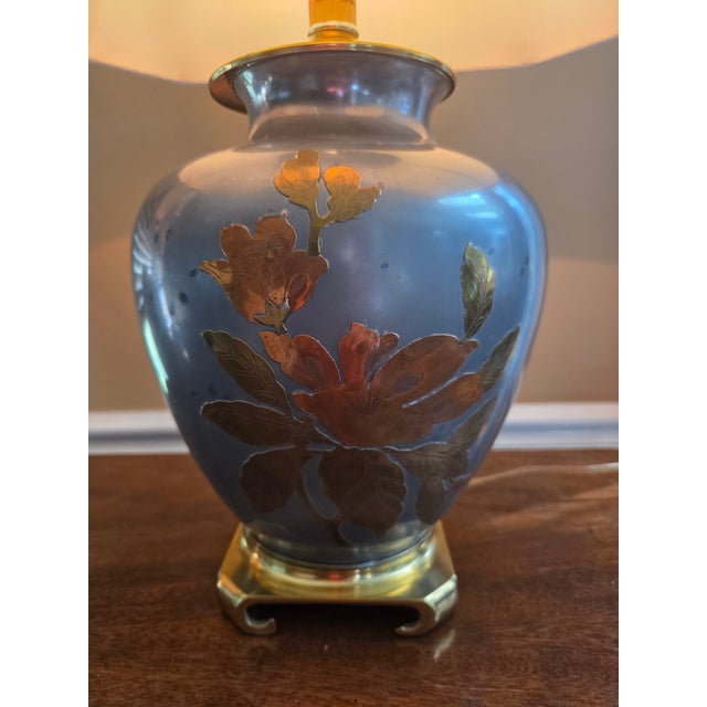 Chinoiserie Vintage Pewter, Copper & Brass Asian Chinoiserie Ginger Jar Table Lamp For Sale - Image 3 of 12