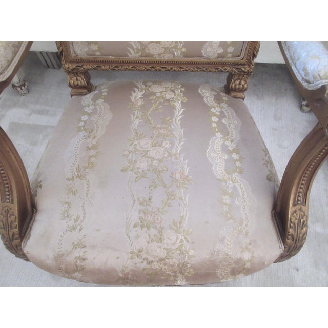 Antique French Louis Gilt Carved Bergere Chair With Damask Roses Fabric For Sale - Image 13 of 13
