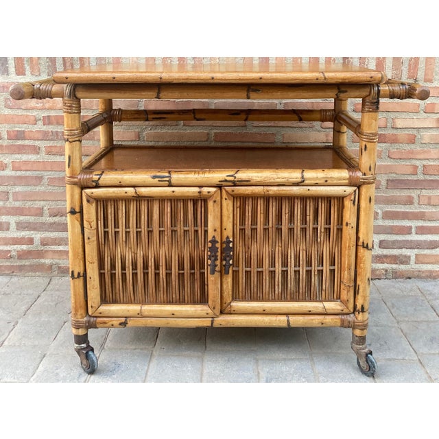 Wood Spanish, Bar Cabinet in Bamboo with Wheels, 1950s For Sale - Image 7 of 18