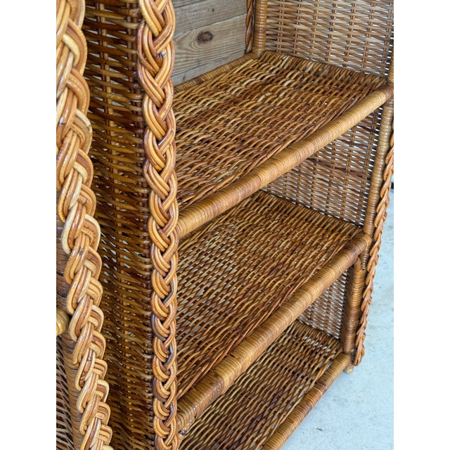 Pair of Vintage Organic Modern Rattan Etagere Shelves With Braided Arch Detail For Sale - Image 9 of 12