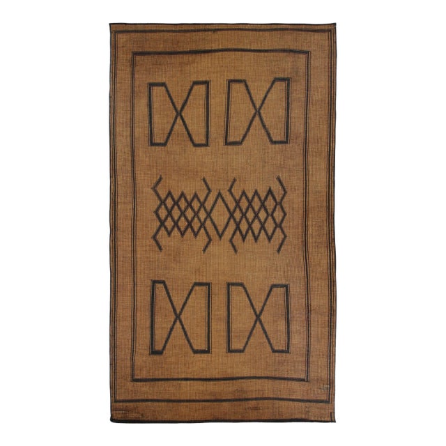 Vintage Tuareg Runner Mat, Beige With Bold Tribal Geometric Patterns - Rug & Kilim For Sale