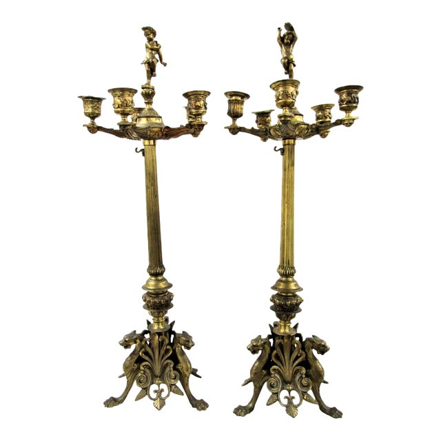 Circa 1890 Grand Tour Roman Bronze Candelabra Attributed to Barbedienne Foundry - a Pair For Sale