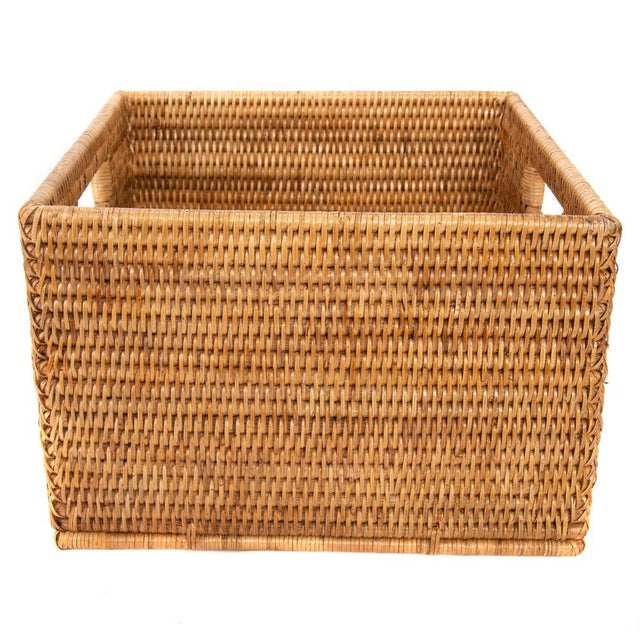 2020s Artifacts Rattan Square Storage Basket with Handles in Honey Brown - 12" For Sale - Image 5 of 8