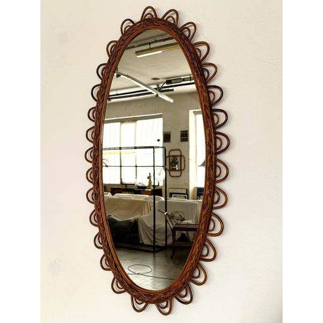 Mid-Century Modern Large Vintage Italian Organic Wall Mirror in Rattan and Bamboo, 1960s For Sale - Image 3 of 15