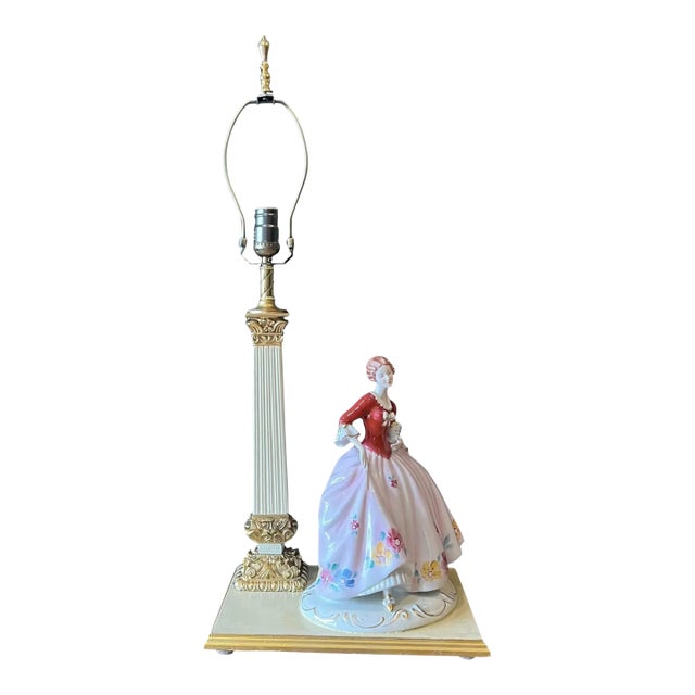 Royal Dux Porcelain Lady Holding Her Dog Table Lamp For Sale