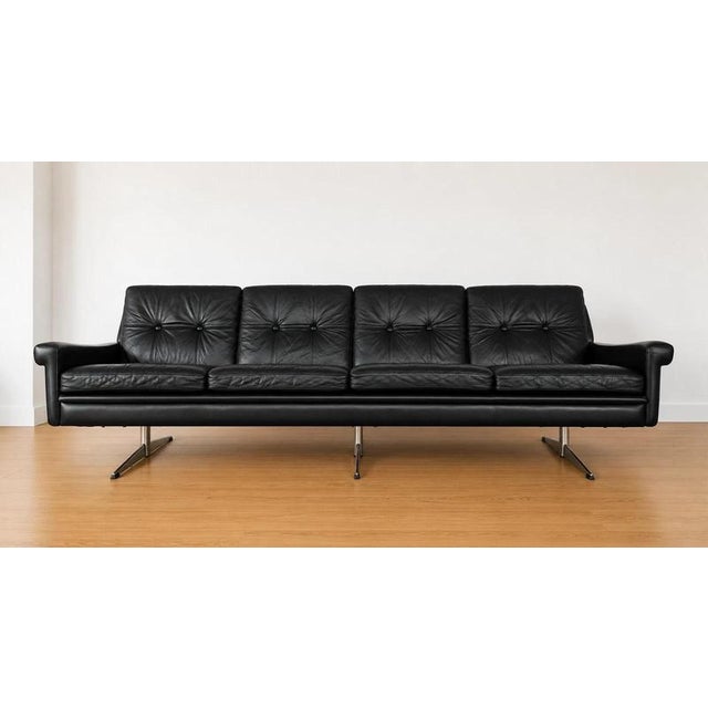 Vintage Danish Four-Seater Sofa in Black Leather and Chrome from Svend Skipper For Sale - Image 11 of 11
