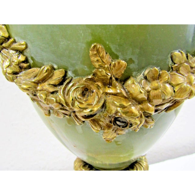 Antique French Neoclassical Green Onyx and Gilt Bronze Garland and Satyr Mounts Table Lamp For Sale - Image 16 of 17
