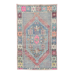 Vintage Zabihi Collection Turkish Lavender Pink Anatolian Small Rug