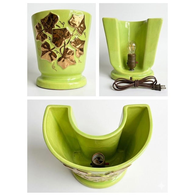 A distinctive retro-inspired mid-century ceramic TV lamp and planter, circa 1950s, finished in a vivid glossy...