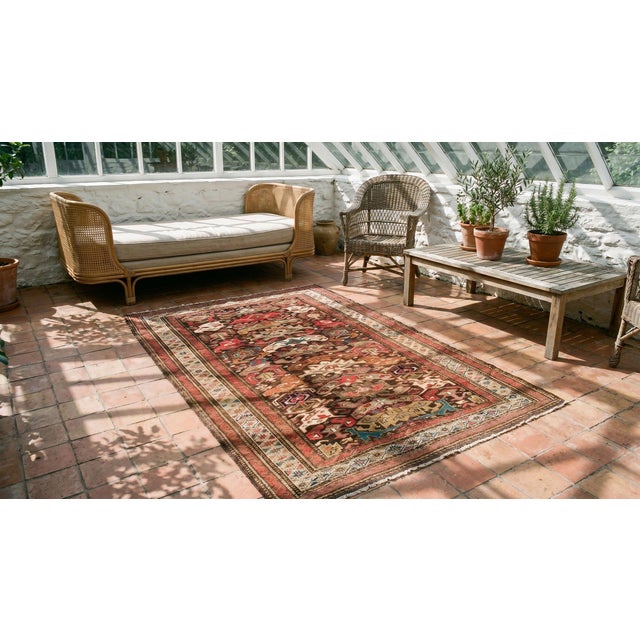 1900s Red Geometric Tribal Antique Caucasian Bidjov Rug 3'2"x 4'5" Handknotted Wool Carpet For Sale - Image 9 of 9
