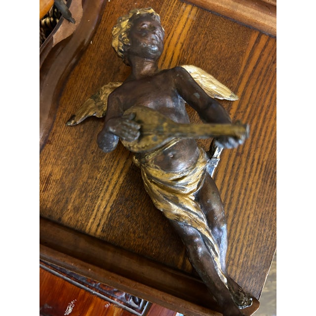 Baroque Antique Bronze Putti or Cherub Playing Musical Instrument For Sale - Image 3 of 8