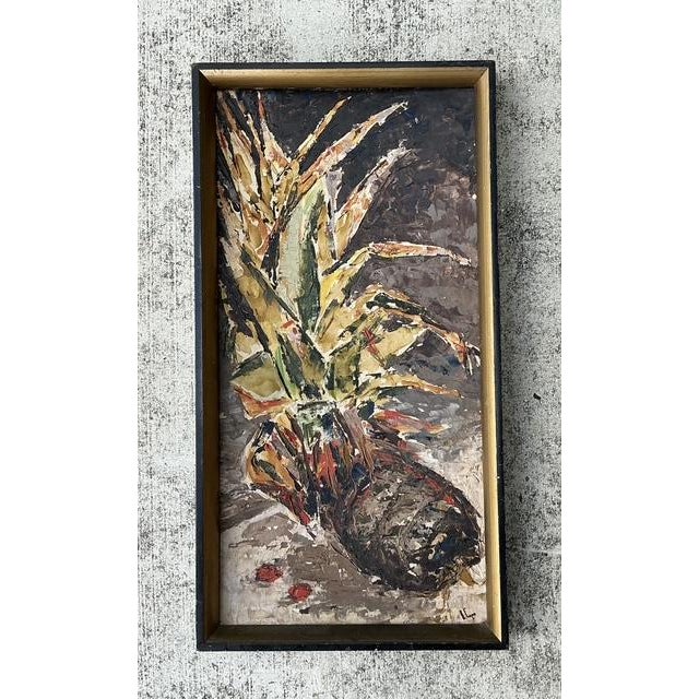 Wood Vintage MCM Original Abstract Oil on Board For Sale - Image 7 of 12
