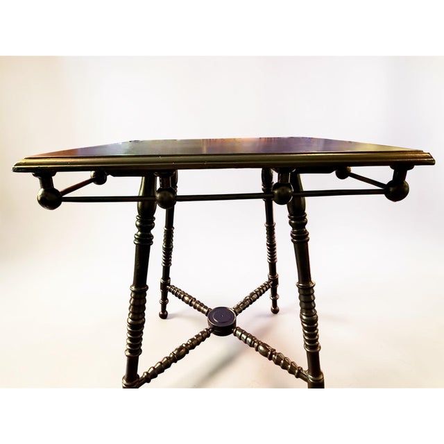 Antique Stick Ball Table-Black Painted-Square Accent-Colonial Style-Side-End For Sale - Image 6 of 10