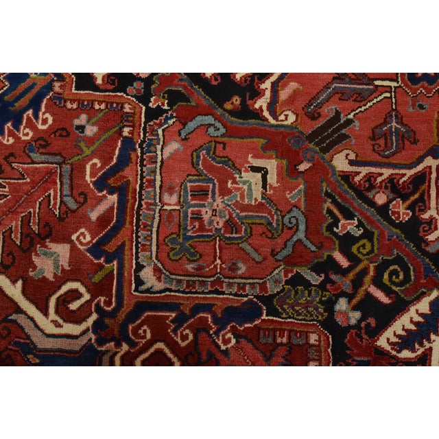 Heriz Rug 8’7” X 12’5” Red Wool Vintage Traditional Hand-Knotted Carpet For Sale - Image 11 of 15