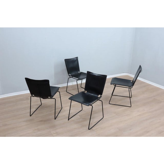 Leather Stacking Chairs by Toyoda Hiroyuki for ICF, 1980s, Set of 4 For Sale - Image 14 of 17