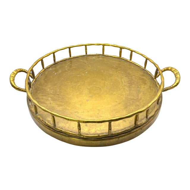 Vintage Hollywood Regency Style Brass Faux Bamboo Serving Tray For Sale