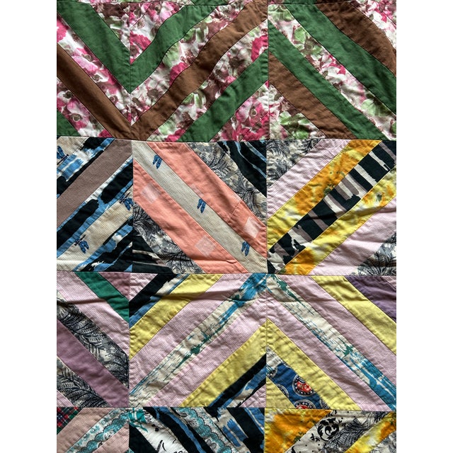 Vintage Cotton Patchwork Quilt Queen Size Flannel Backing 88” X 62” For Sale In Philadelphia - Image 6 of 8
