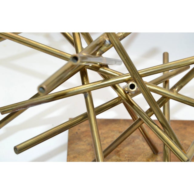 Abstract Tubular Brass Pipe Sticks and Square Brown Marble Mid-Century Modern For Sale - Image 10 of 13