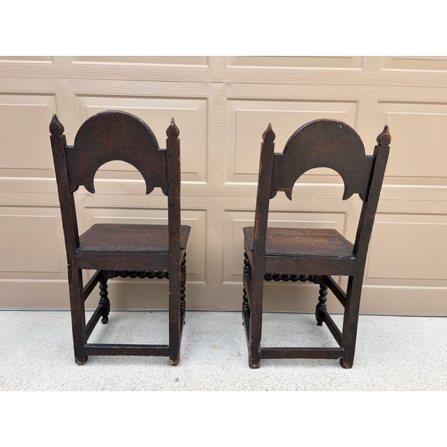 17th Century English Yorkshire Oak Backstool Chairs, a Pair For Sale - Image 10 of 17