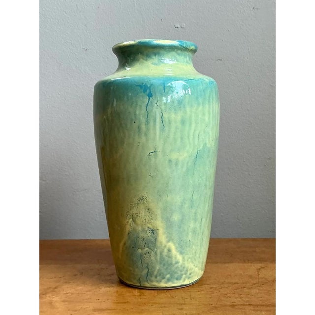 Vintage Blue and Yellow Glazed Ceramic Vase For Sale - Image 9 of 12