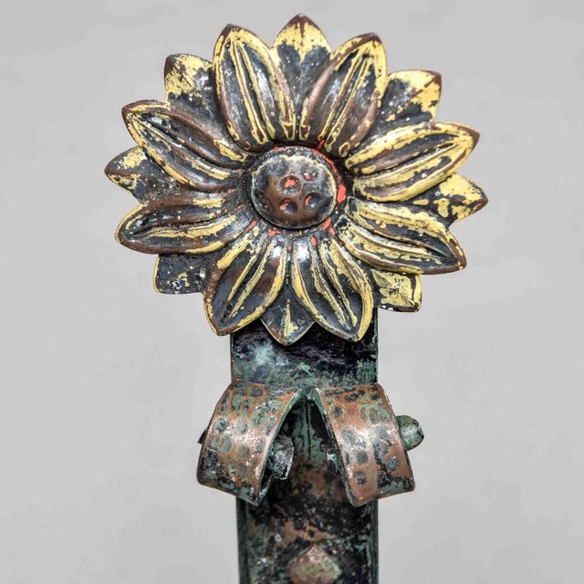Pair Early 20th Century Sunflower Andirons & Poker For Sale - Image 10 of 11