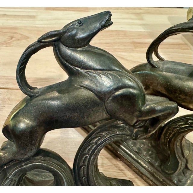 Art Deco 1930s Art Deco Cast Iron Leaping Gazelle Bookends by Littco - A Pair For Sale - Image 3 of 12