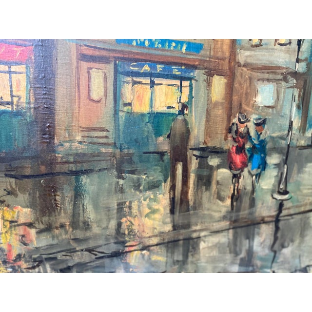 Large Vintage Paris France Street Scene Painting, Signed For Sale - Image 4 of 13