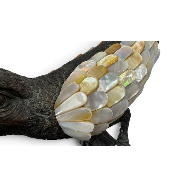 Bronze Maitland Smith Bronze & Mother of Pearl Parrot Sculptures, a Pair For Sale - Image 8 of 15
