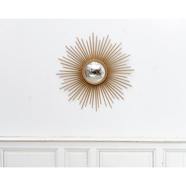 Vintage Sunburst Mirror in Gilded Metal and Curved Glass from Chaty Vallauris, 1950s For Sale - Image 6 of 6