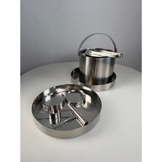 Original danish stelton bar set from the iconic cylinda-line collection, designed by arne jacobsen, one of the most...