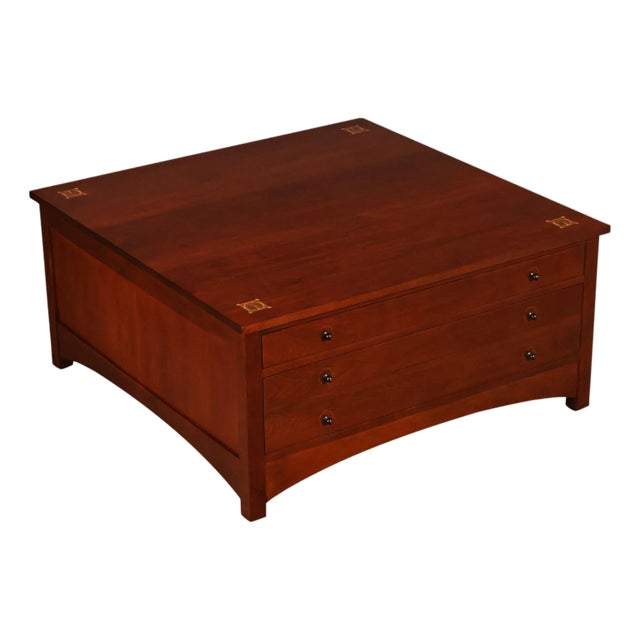 Stickley Harvey Ellis Square Cherry Storage Cocktail Table For Sale