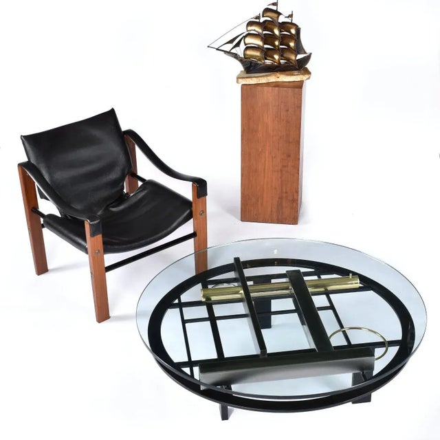 Marcel Breuer Kaizo Oto Gold Black and Steel Art Deco Inspired Round Glass Top Coffee Table For Sale - Image 4 of 9