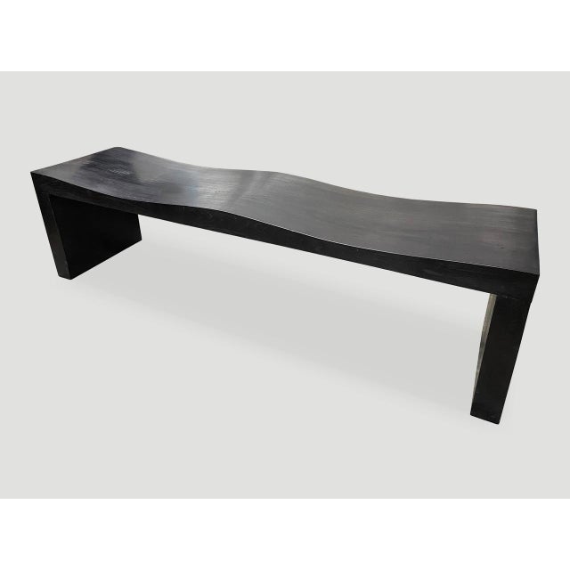 Contemporary Andrianna Shamaris Charred Teak Wood Wave Bench For Sale - Image 3 of 6