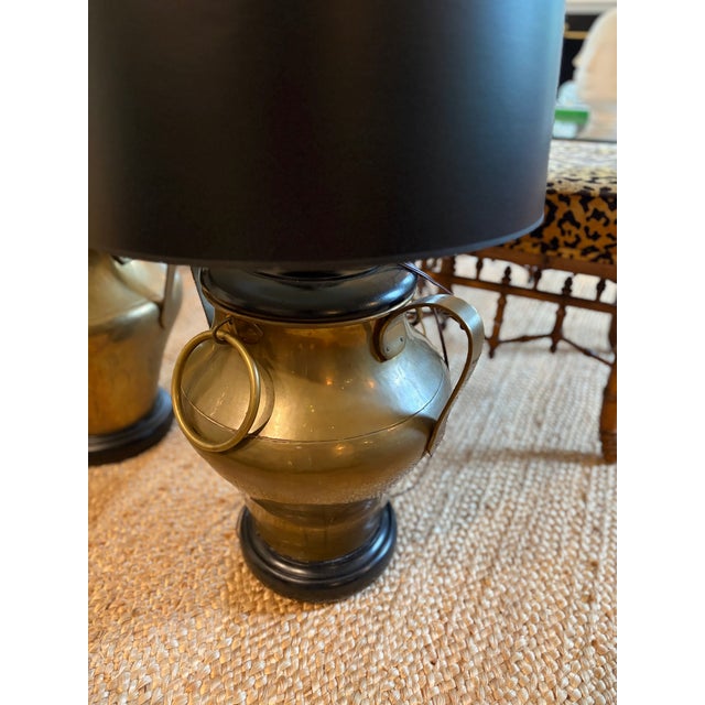 Brass Mid 20th Century Pair of Large Brass Table Lamps For Sale - Image 8 of 11