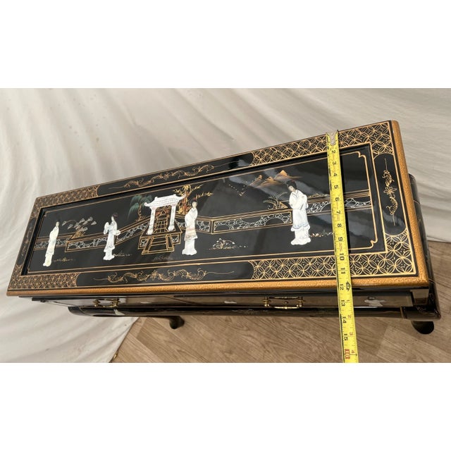 Vintage Sofa Table Console Chinoiserie Mother of Pearl Applique Asian Style For Sale - Image 9 of 11