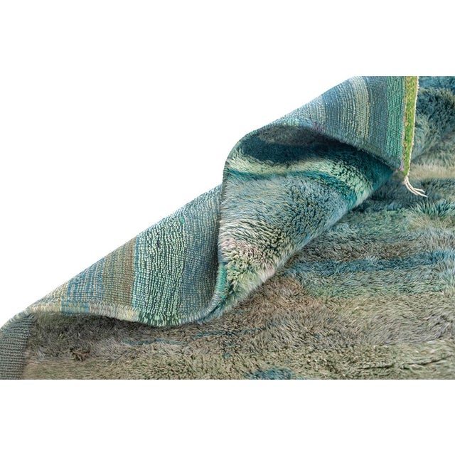 Forest Green Abstract Striped Horizon Hand-Knotted Wool Rug | 9'11" X 7'1" | One of a Kind For Sale - Image 8 of 8
