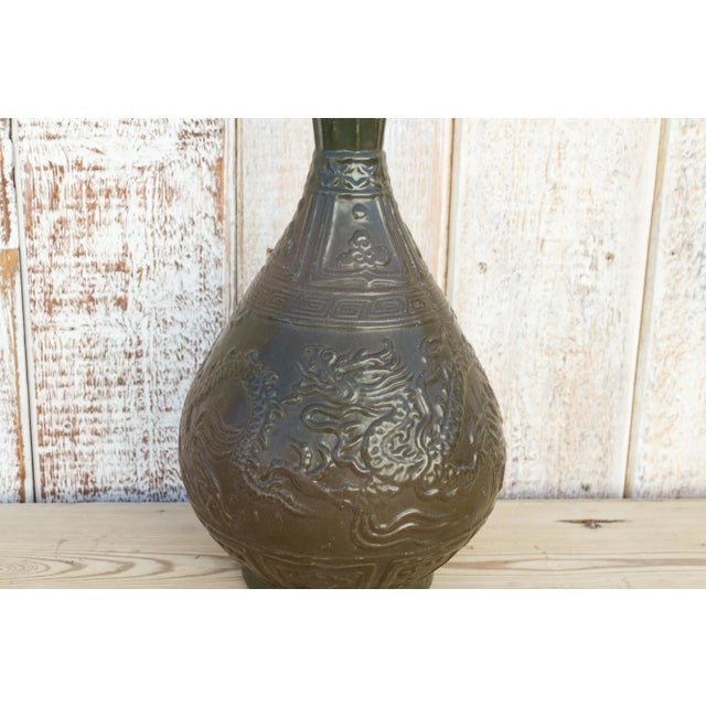 1960s Vintage Engraved Chinese Glazed Vase For Sale - Image 5 of 9