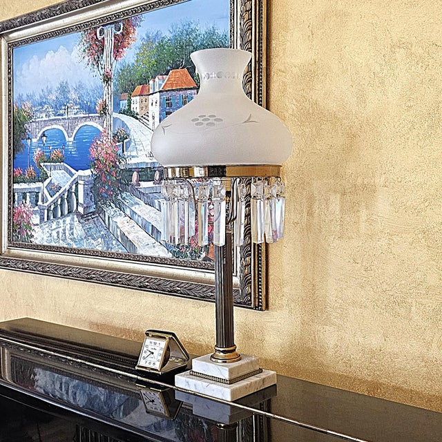 Brass Vintage Sinumbra Astral-Style Brass, Marble & Crystal Table Lamp For Sale - Image 8 of 18