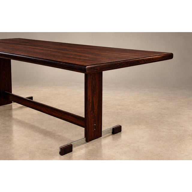 Extendible Brazilian Modern Dining Table in Rosewood with Chrome Details, Att. to Jorge Zalszupin, Brazil, 1960s For Sale - Image 13 of 17