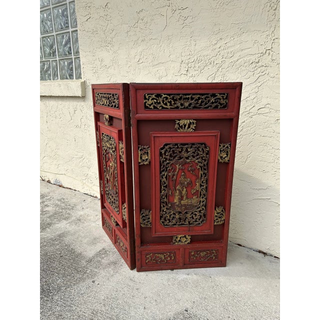 Late 19th Century Antique Chinese Carved Wood Two Panel Wall Hanging For Sale - Image 5 of 5