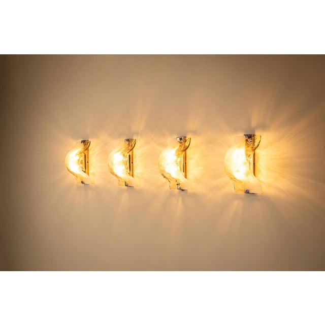 Glass LP 276 Wall Lamps in Cast Glass by Carlo Nason for Mazzega, Italy, 1970s, Set of 4 For Sale - Image 7 of 18