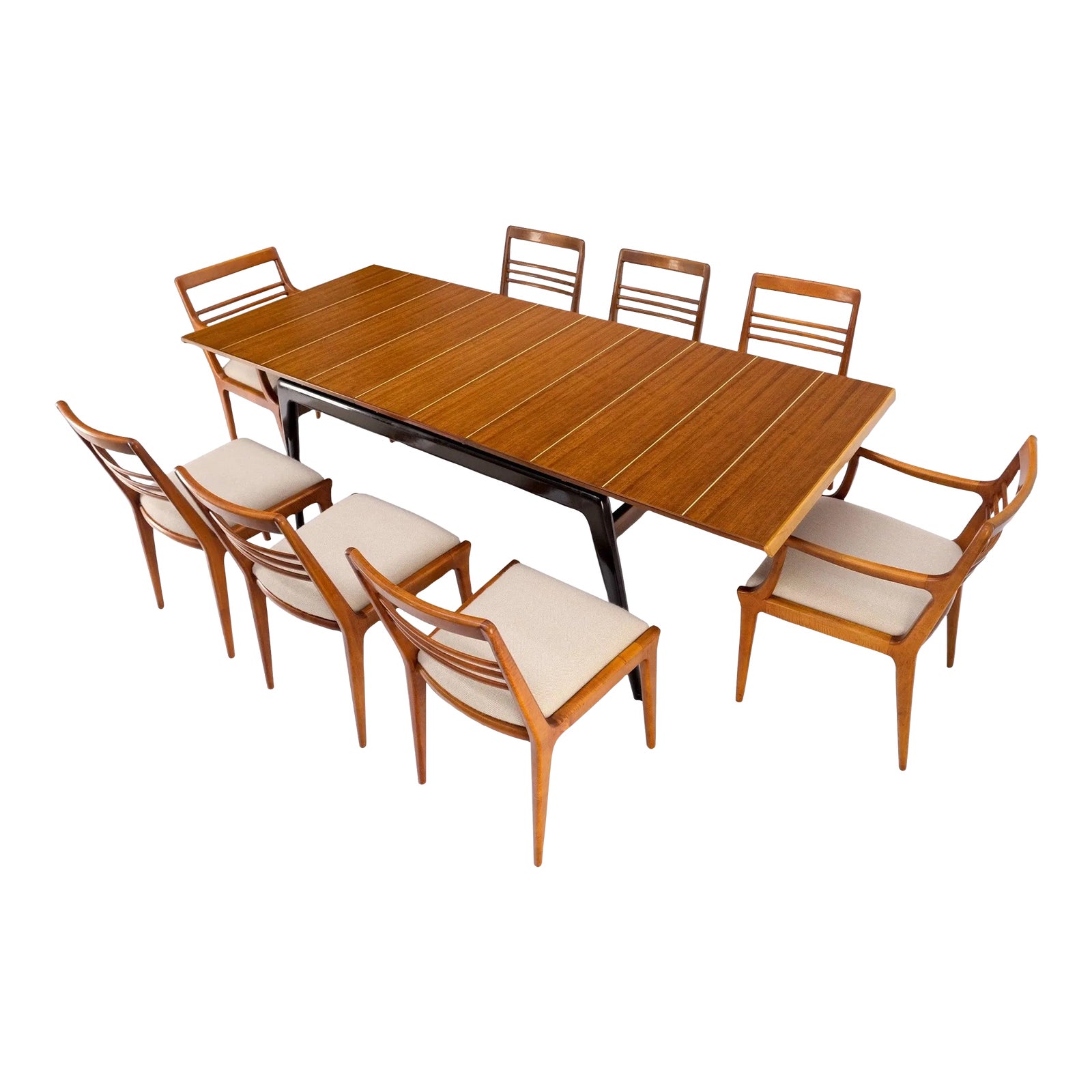 Italian Mid-Century Modern Dining Table 8 Chairs Set New Linen ...