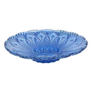 Vintage French Fruit Bowl in Blue Pressed Glass, 1960s For Sale