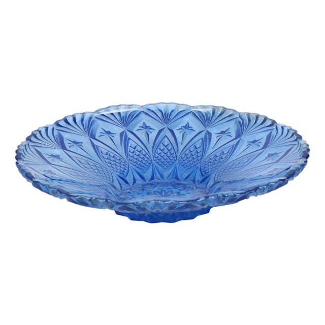 Vintage French Fruit Bowl in Blue Pressed Glass, 1960s For Sale