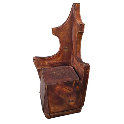 Vintage Sculptural Chair Leather Wrapped over Wood Whip Stitch Accents Very Unique Abstract Chair in the Manner of Jason...