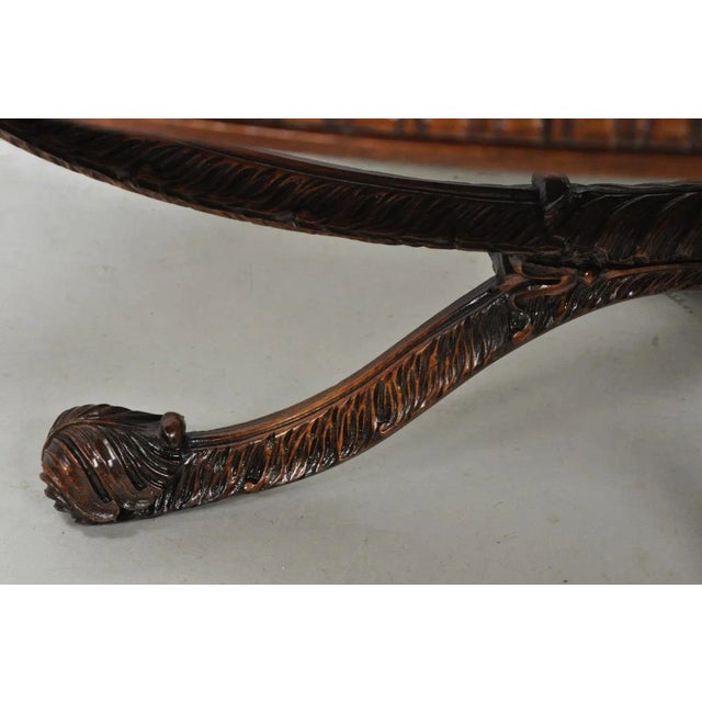 Antique Grosfeld House French Regency Plume Carved Mahogany Marble Coffee Table For Sale In Philadelphia - Image 6 of 13