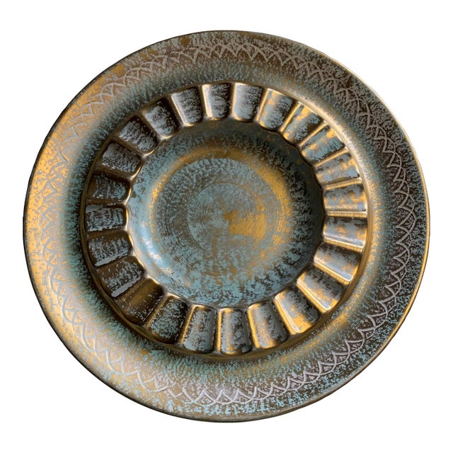 Mid Century Modern 1960’s Stangl Pottery Ashtray Light Blue & Gold For Sale