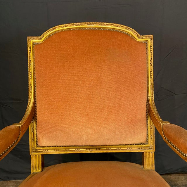 Antique French Louis XVI Giltwood Mohair Armchairs From Salon Set -a Pair For Sale - Image 4 of 13