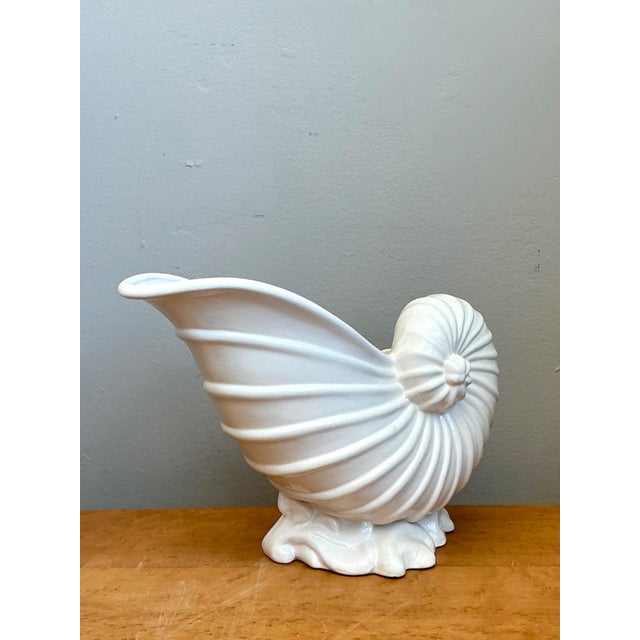 Vintage White Nautilus Form Ceramic Vase For Sale - Image 10 of 16